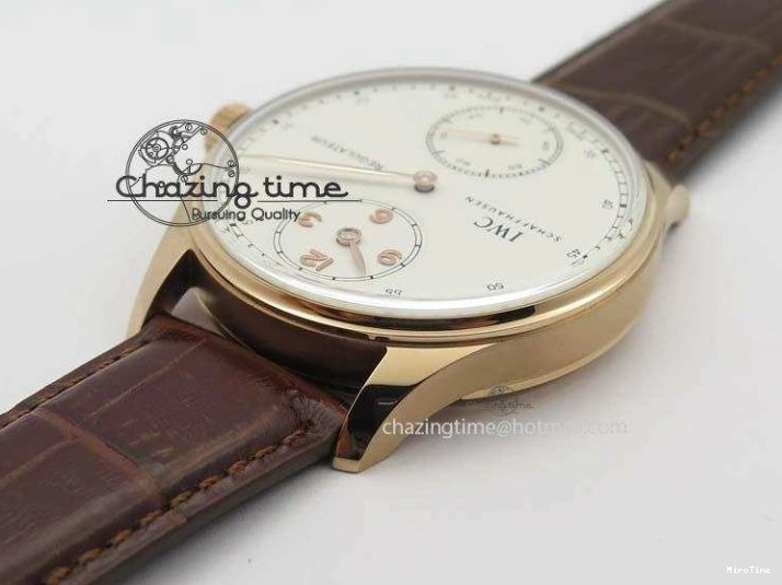 MIROTIME 0513 GoAnywhere Portuguese IW5444 RG White Dial RG Numbers On Brown Leather Strap A 7253
